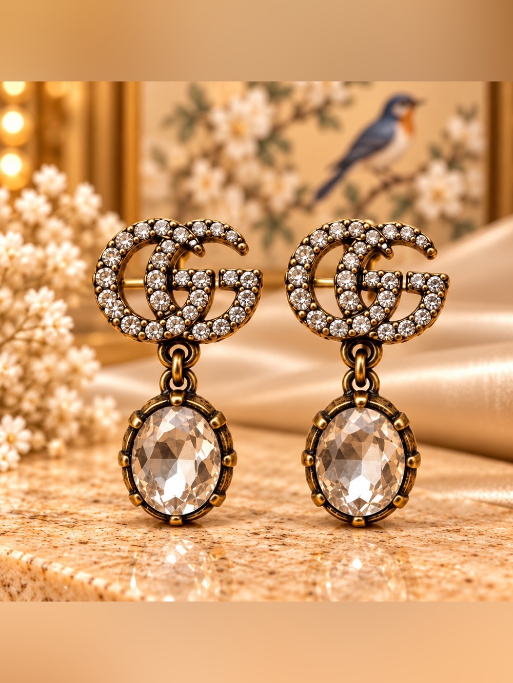 Crystal Oval Drop Statement Earrings Rhinestone Monogram Dangle Earrings